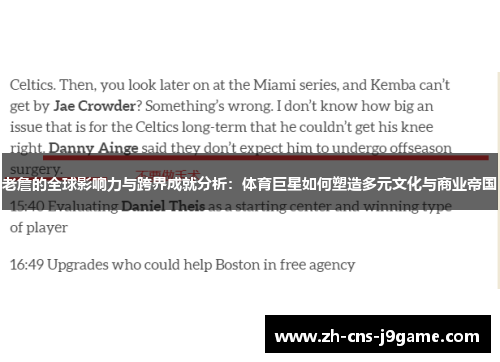 老詹的全球影响力与跨界成就分析:体育巨星如何塑造多元文化与商业帝国 老詹的全球影响力与跨界成就分析:体育巨星如何塑造多元文化与商业帝国